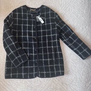 NWT!  Tahari Lady Jacket Wool Blend Windowpane Plaid Jacket / Collarless Sz 10